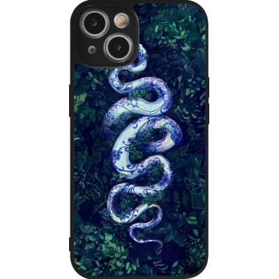 Coque iPhone 14 - Silicone rigide noir Serpent Blue Anaconda