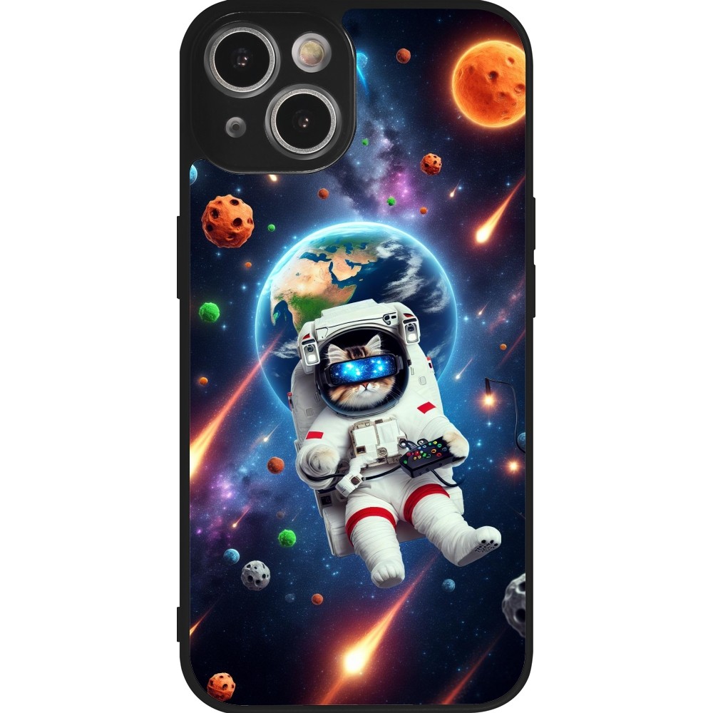 Coque iPhone 14 - Silicone rigide noir VR SpaceCat Odyssey