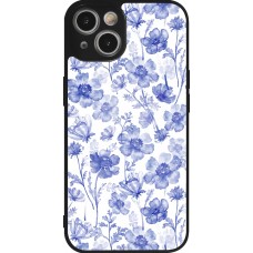 Coque iPhone 14 - Silicone rigide noir Spring 23 watercolor blue flowers