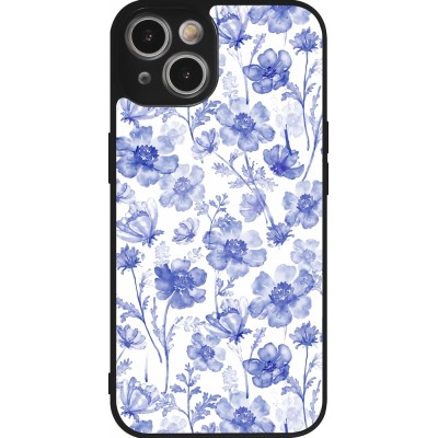 Coque iPhone 14 - Silicone rigide noir Spring 23 watercolor blue flowers