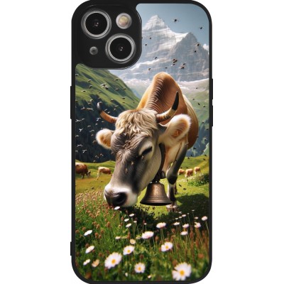 Coque iPhone 14 - Silicone rigide noir Vache montagne Valais