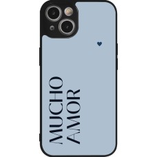 Coque iPhone 14 - Silicone rigide noir Valentine 2024 mucho amor azul