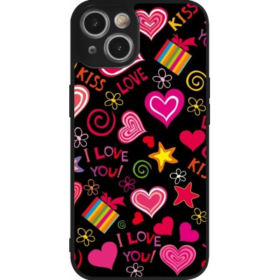 Coque iPhone 14 - Silicone rigide noir Valentine 2023 love symbols