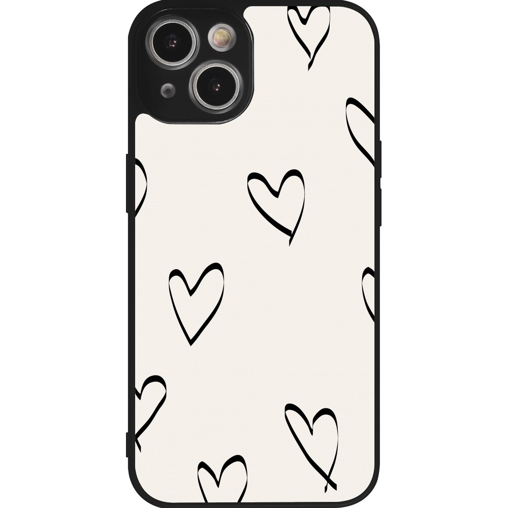 Coque iPhone 14 - Silicone rigide noir Valentine 2023 minimalist hearts