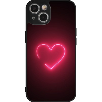 Coque iPhone 14 - Silicone rigide noir Valentine 2023 single neon heart