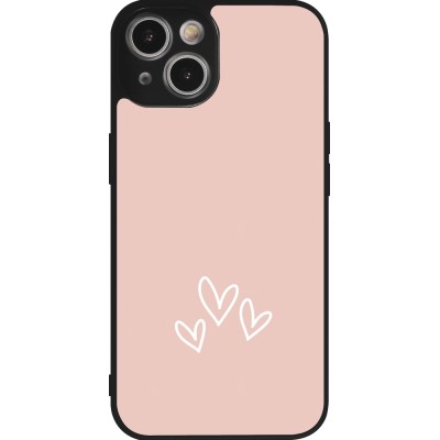 Coque iPhone 14 - Silicone rigide noir Valentine 2023 three minimalist hearts