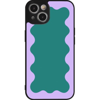 Coque iPhone 14 - Silicone rigide noir Wavy Rectangle Green Purple