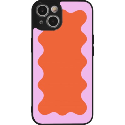 Coque iPhone 14 - Silicone rigide noir Wavy Rectangle Orange Pink