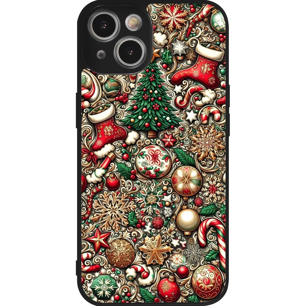 Coque iPhone 14 - Silicone rigide noir Noël 2023 micro pattern