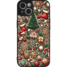 Coque iPhone 14 - Silicone rigide noir Noël 2023 micro pattern