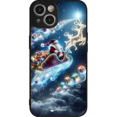 Coque iPhone 14 - Silicone rigide noir Noël 2023 Père Noël enchanté