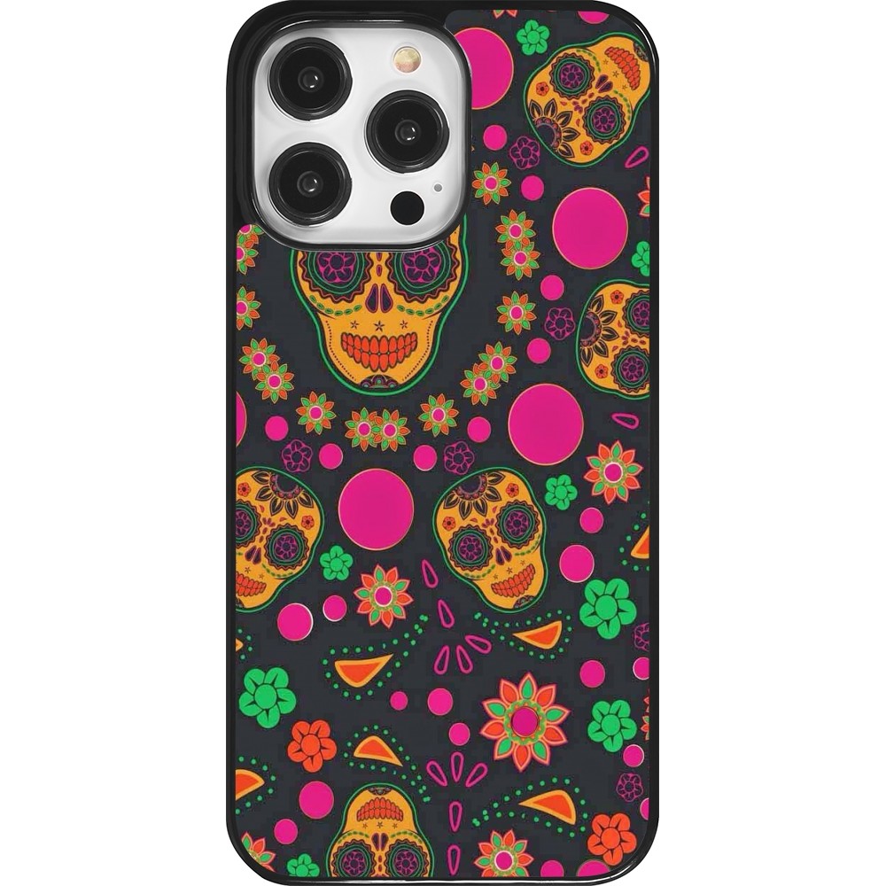 Coque iPhone 14 Pro Max - Halloween 22 colorful mexican skulls