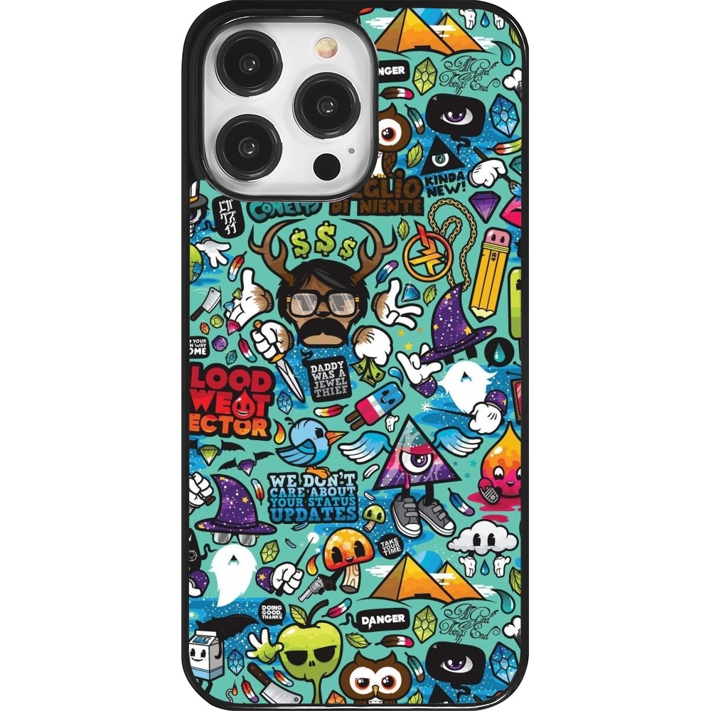 Coque iPhone 14 Pro Max - Mixed Cartoons Turquoise