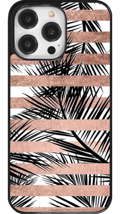 Coque iPhone 14 Pro Max - Palm trees gold stripes