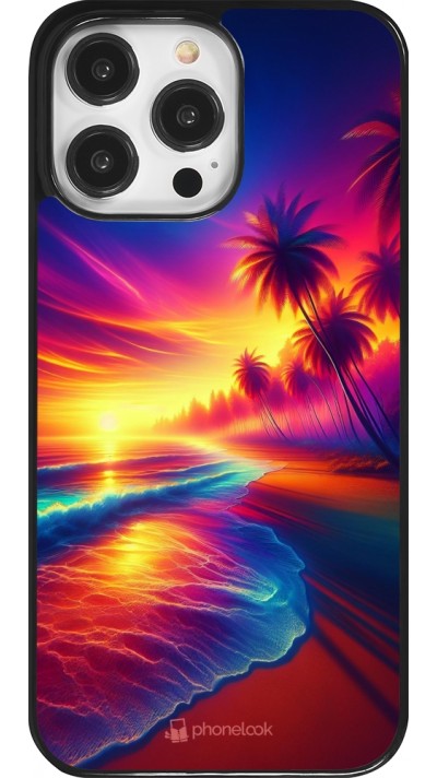 Coque iPhone 14 Pro Max - Plage coucher soleil flashy