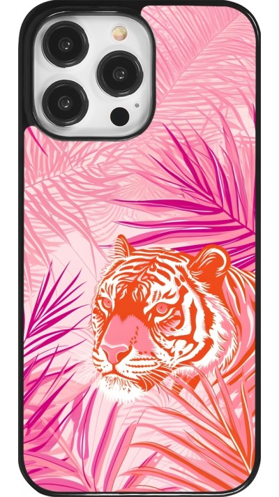 Coque iPhone 14 Pro Max - Tigre palmiers roses