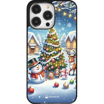 Coque iPhone 14 Pro Max - Noël 2023 bonhomme de neige et sapin