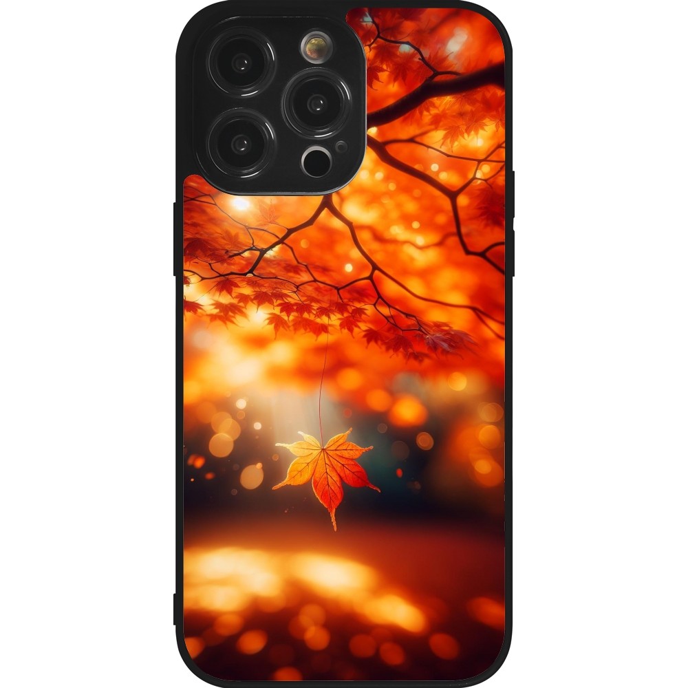 Coque iPhone 14 Pro Max - Silicone rigide noir Automne Magique Orange