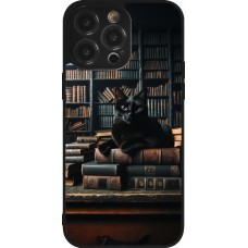 Coque iPhone 14 Pro Max - Silicone rigide noir Chat livres sombres