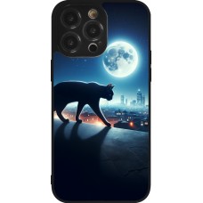 Coque iPhone 14 Pro Max - Silicone rigide noir Chat noir sous la pleine lune