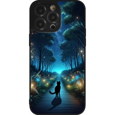 Coque iPhone 14 Pro Max - Silicone rigide noir Chat noir promenade