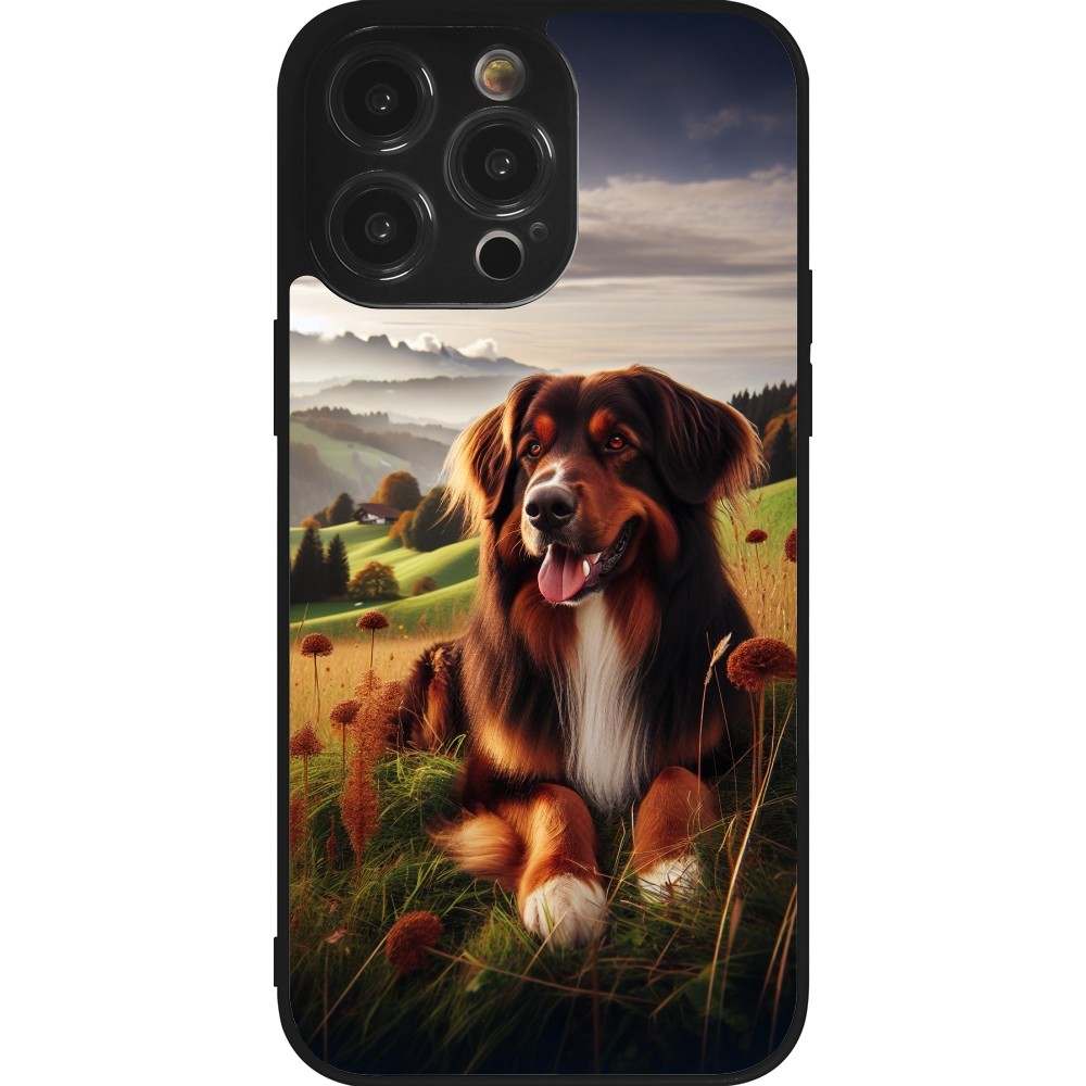 Coque iPhone 14 Pro Max - Silicone rigide noir Chien Campagne Suisse