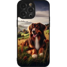 Coque iPhone 14 Pro Max - Silicone rigide noir Chien Campagne Suisse