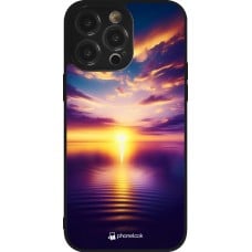 Coque iPhone 14 Pro Max - Silicone rigide noir Coucher soleil jaune violet