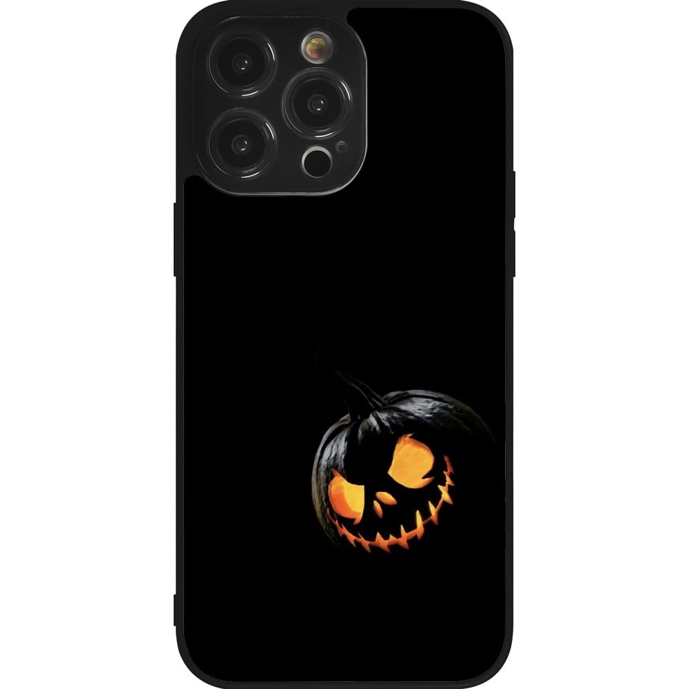 Coque iPhone 14 Pro Max - Silicone rigide noir Halloween 2023 discreet pumpkin