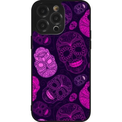 Coque iPhone 14 Pro Max - Silicone rigide noir Halloween 2023 pink skulls