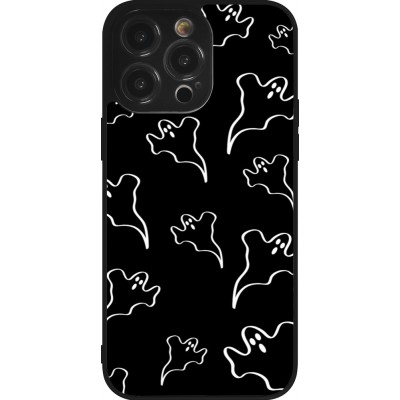 Coque iPhone 14 Pro Max - Silicone rigide noir Halloween 2024 black and white ghosts