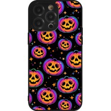 Coque iPhone 14 Pro Max - Silicone rigide noir Halloween 2024 rainbow pumpkins