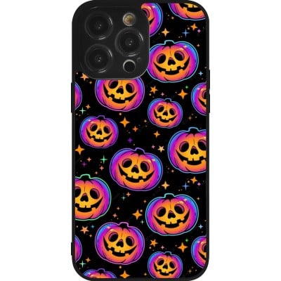 Coque iPhone 14 Pro Max - Silicone rigide noir Halloween 2024 rainbow pumpkins