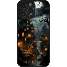 Coque iPhone 14 Pro Max - Silicone rigide noir Halloween 2024 scary town