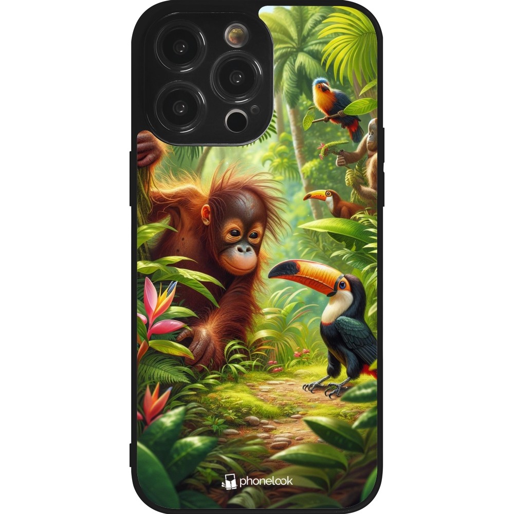 Coque iPhone 14 Pro Max - Silicone rigide noir Jungle Tropicale Tayrona