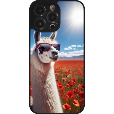 Coque iPhone 14 Pro Max - Silicone rigide noir Lama Chic en Coquelicot