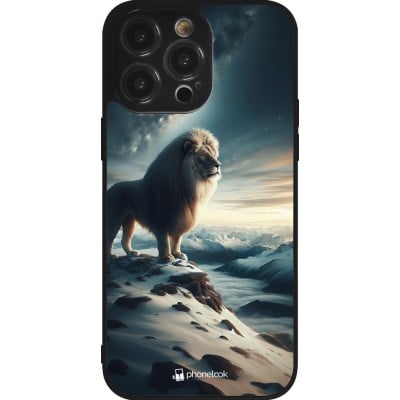 Coque iPhone 14 Pro Max - Silicone rigide noir Le lion blanc