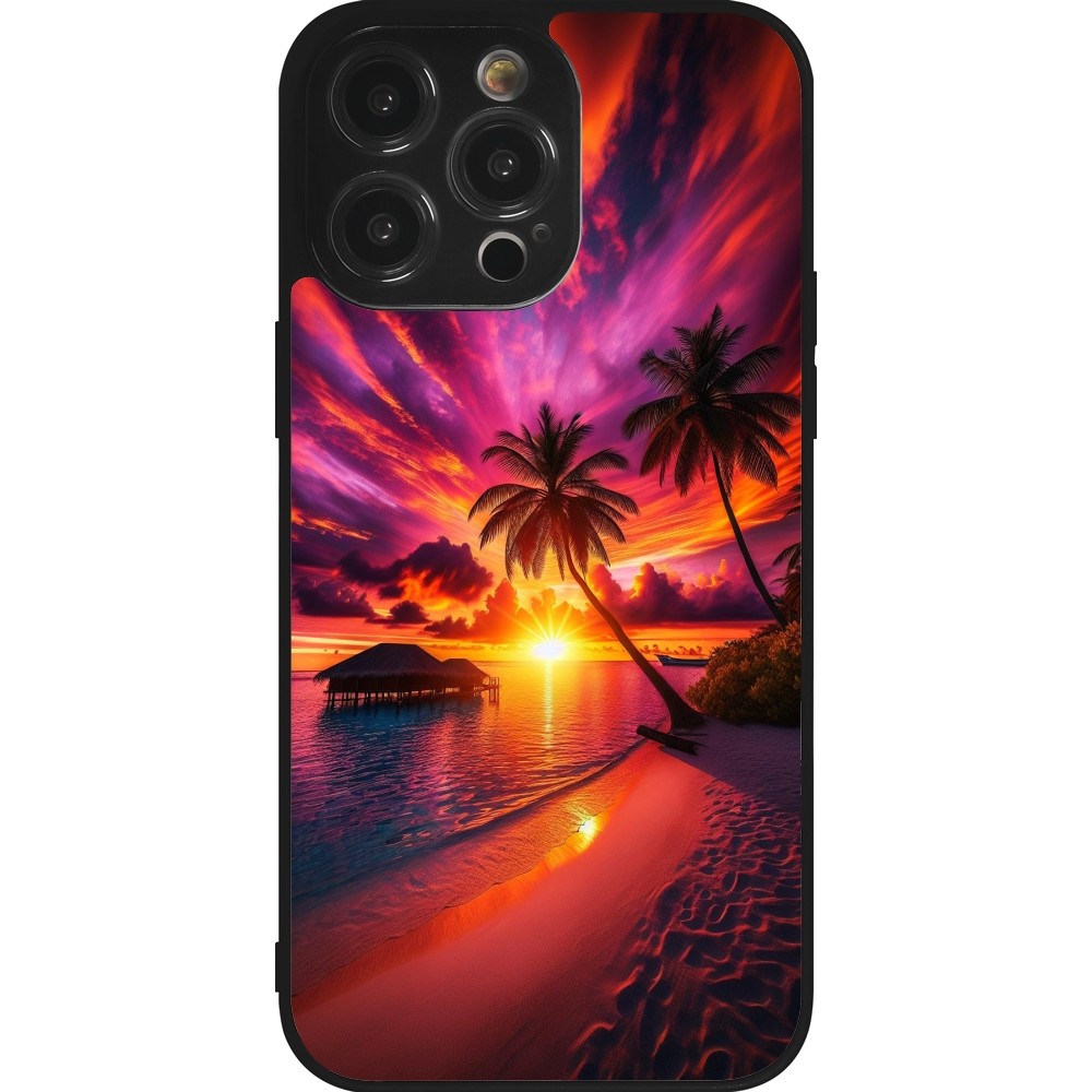 Coque iPhone 14 Pro Max - Silicone rigide noir Maldives Dusk Bliss