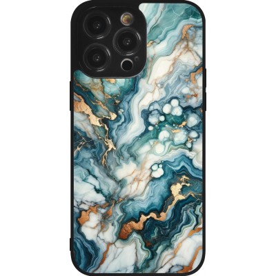 Coque iPhone 14 Pro Max - Silicone rigide noir Marbre Vert Bleu Doré