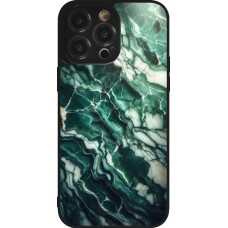 Coque iPhone 14 Pro Max - Silicone rigide noir Marbre vert majestueux