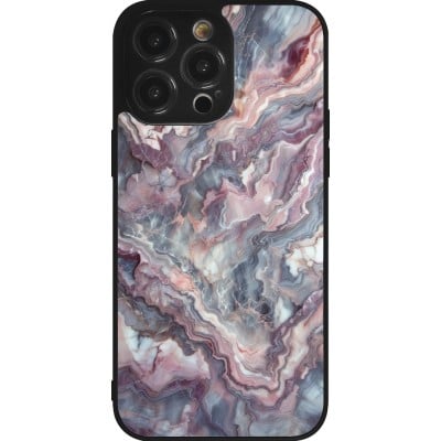 Coque iPhone 14 Pro Max - Silicone rigide noir Marbre violette argentée