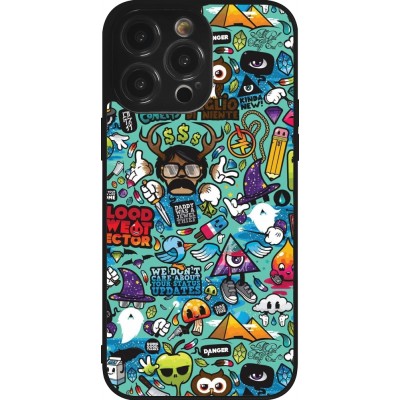 Coque iPhone 14 Pro Max - Silicone rigide noir Mixed Cartoons Turquoise