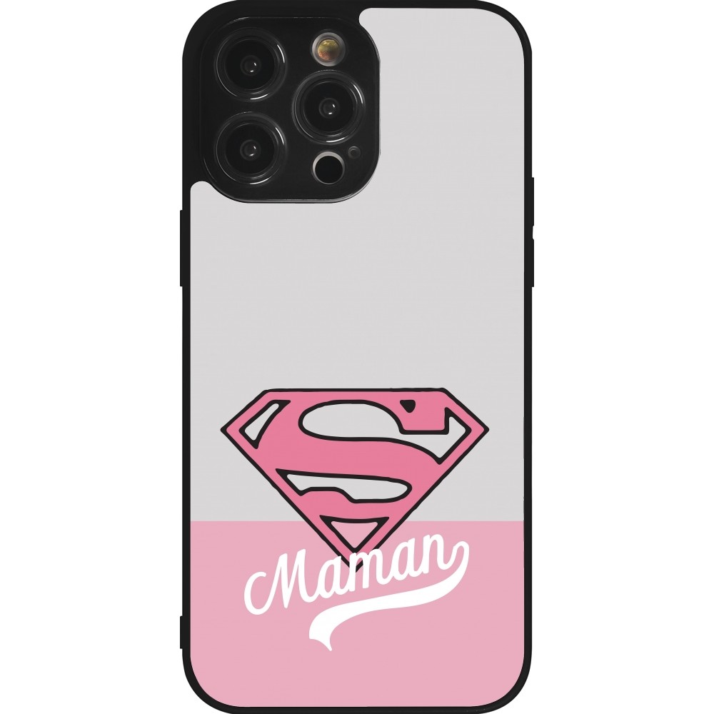 Coque iPhone 14 Pro Max - Silicone rigide noir Mom 2024 Super hero maman