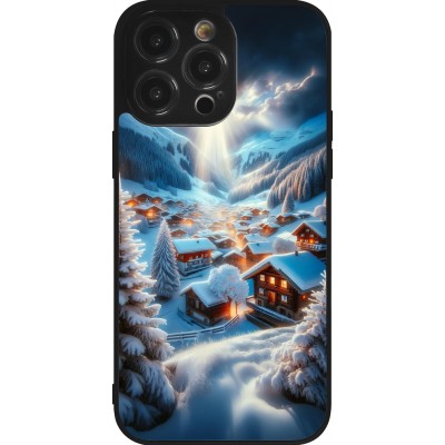 Coque iPhone 14 Pro Max - Silicone rigide noir Mont Neige Lumière