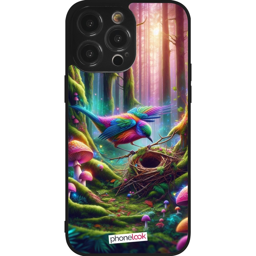 Coque iPhone 14 Pro Max - Silicone rigide noir Oiseau Nid Forêt