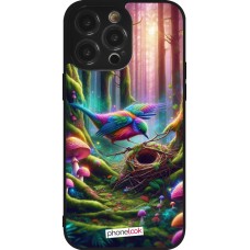 Coque iPhone 14 Pro Max - Silicone rigide noir Oiseau Nid Forêt