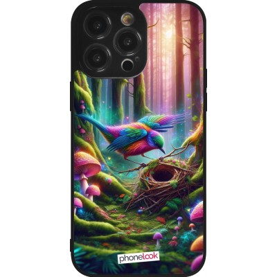 Coque iPhone 14 Pro Max - Silicone rigide noir Oiseau Nid Forêt