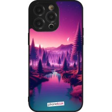 Coque iPhone 14 Pro Max - Silicone rigide noir Paysage Violet-Rose