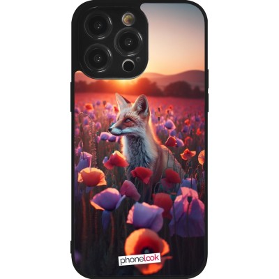 Coque iPhone 14 Pro Max - Silicone rigide noir Renard pourpre au crépuscule