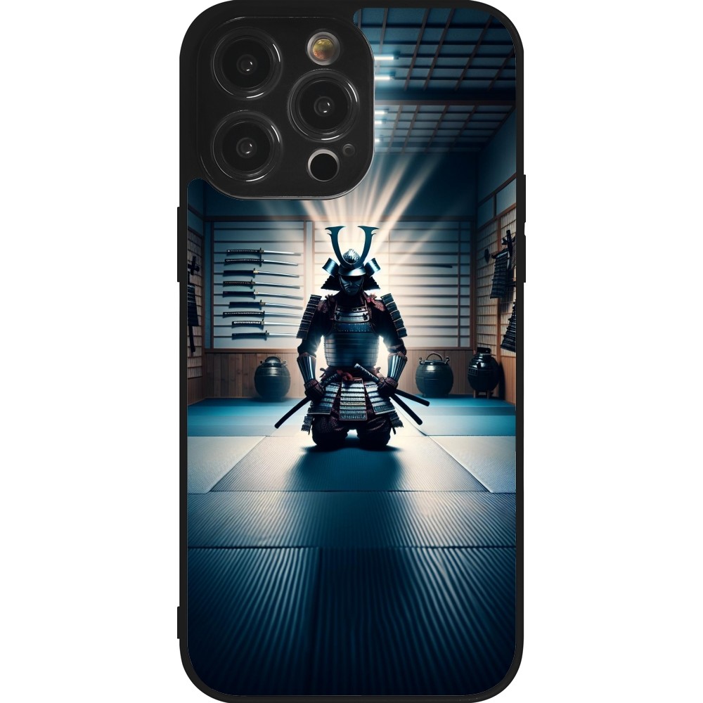 Coque iPhone 14 Pro Max - Silicone rigide noir Samouraï en prière